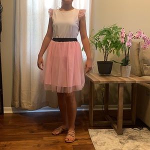 Tulle skirt set ruffle sleeves tank top